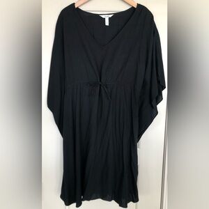 Soma Size Small Black 100% Rayon Caftan Tie-Front V Neck Swim Cover-Up Dress